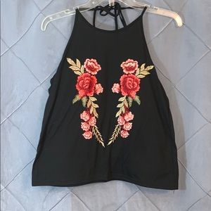 Floral rose patch Haley top black sz M/L